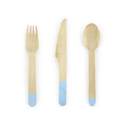Couverts en bois - Lot de 18 - Bleu clair