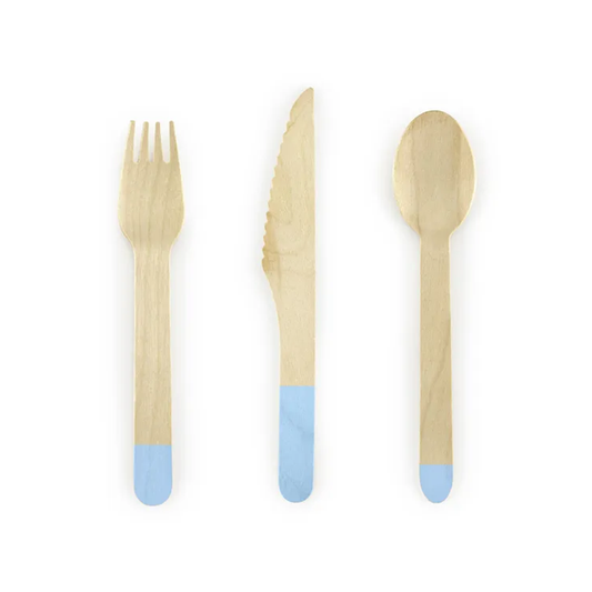 Couverts en bois - Lot de 18 - Bleu clair