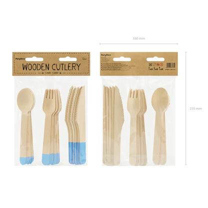 Couverts en bois - Lot de 18 - Bleu clair