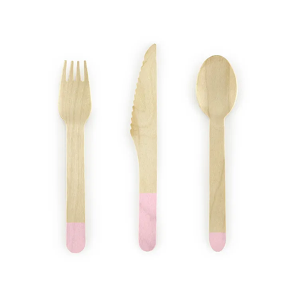 Couverts en bois - Lot de 18 - Rose clair