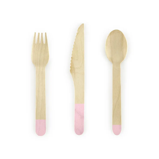 Couverts en bois - Lot de 18 - Rose clair