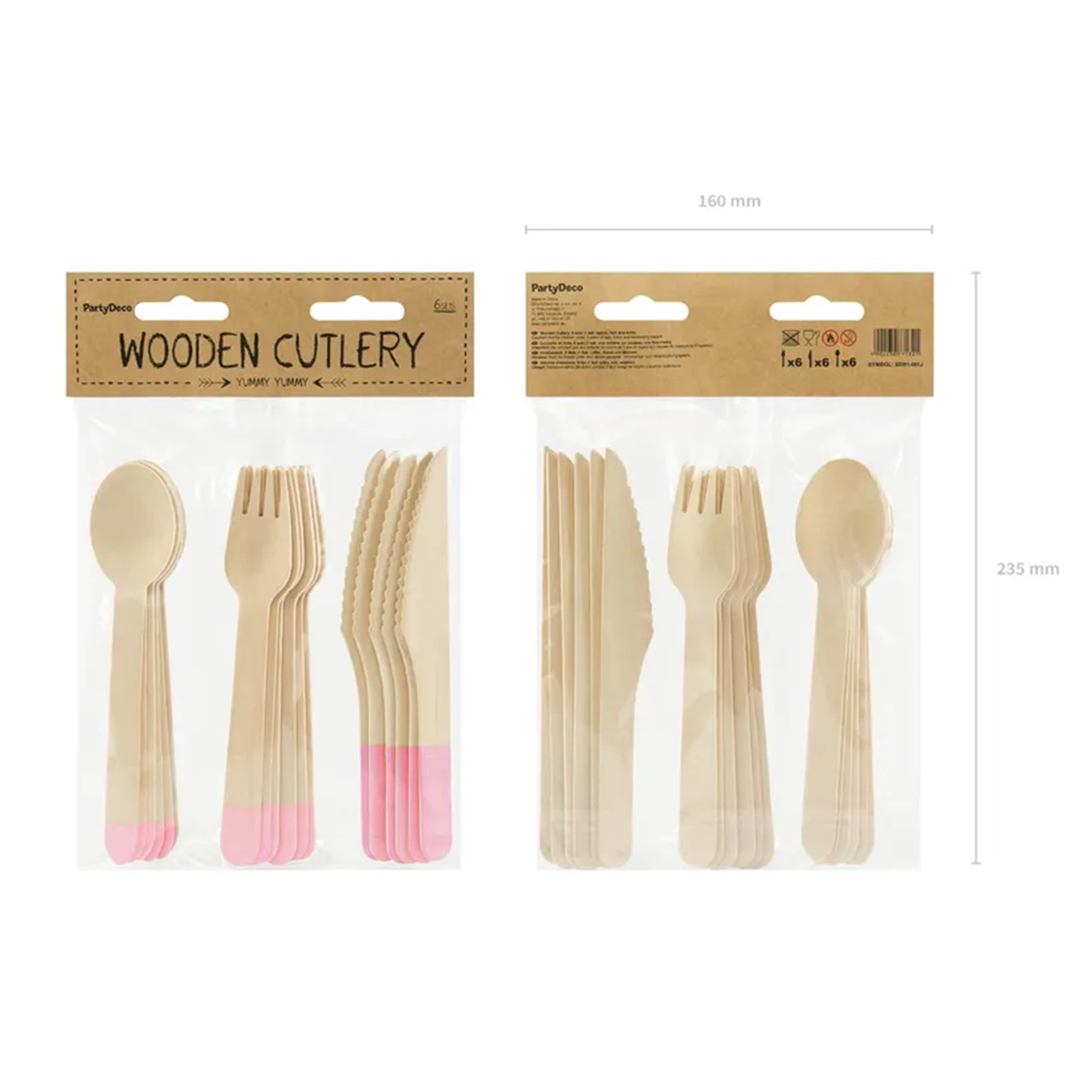Couverts en bois - Lot de 18 - Rose clair