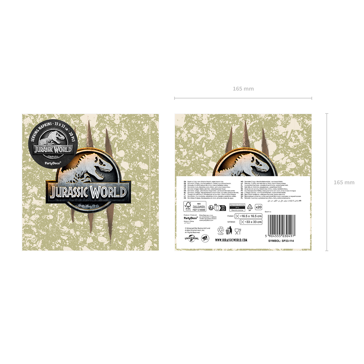 20 serviettes - Jurassic World - 33 cm