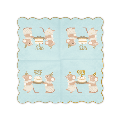 12 serviettes - ONE - Souris - Bleu