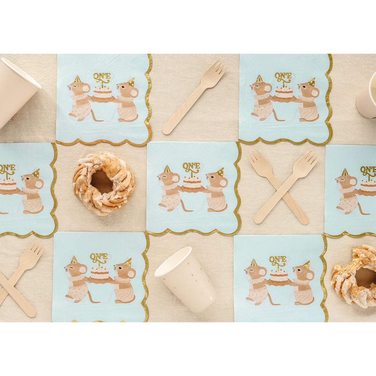 12 serviettes - ONE - Souris - Bleu