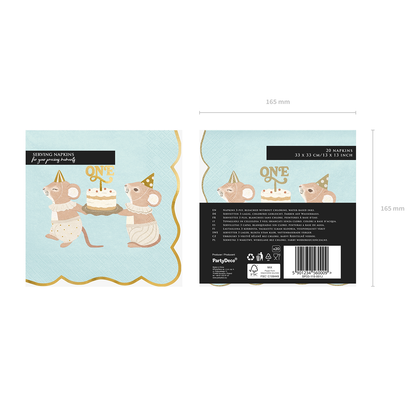 12 serviettes - ONE - Souris - Bleu