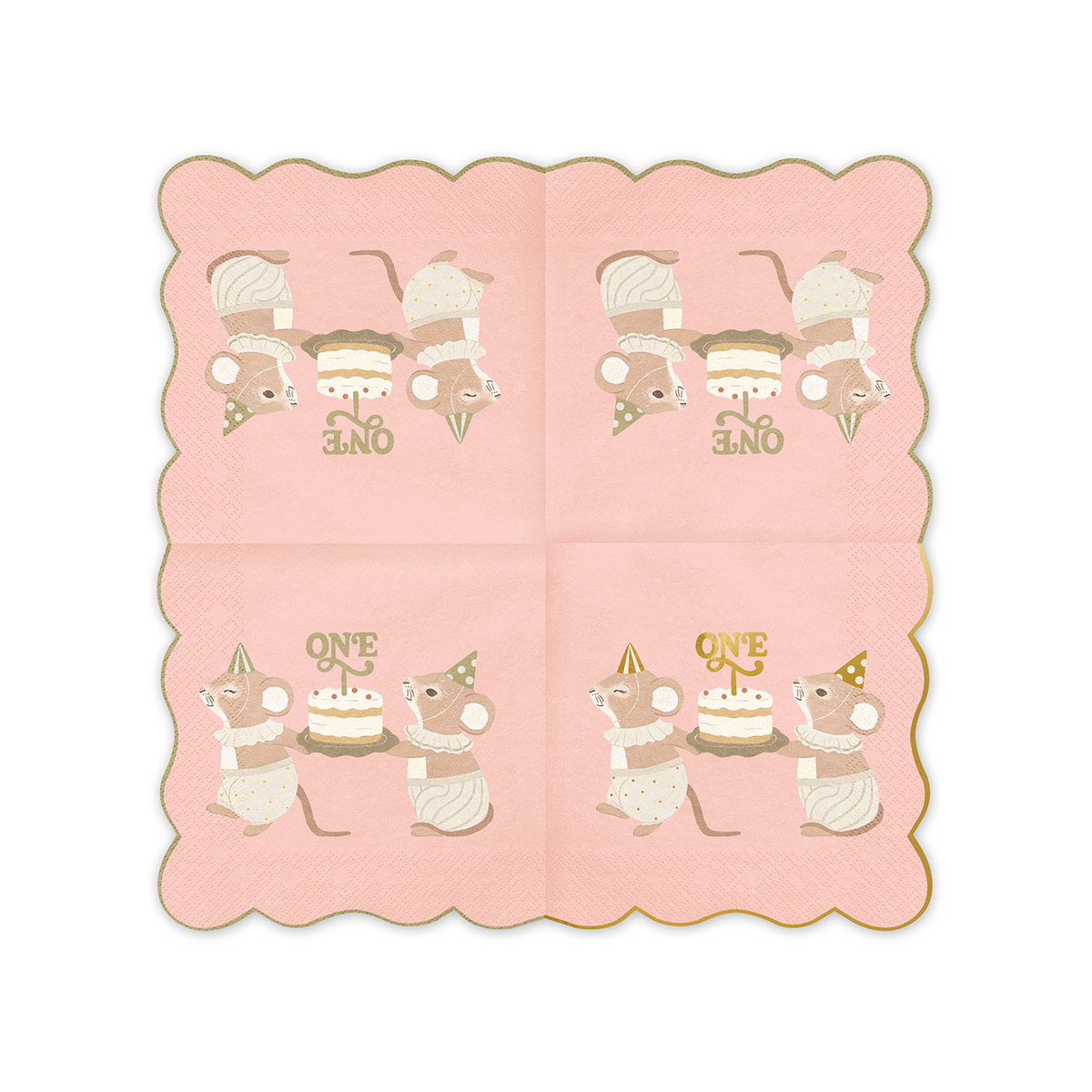 12 serviettes - ONE - Souris - Rose