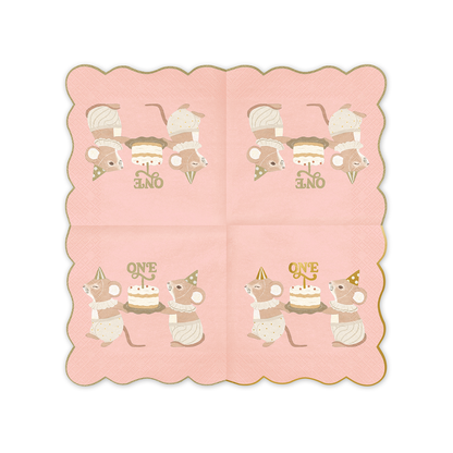 12 serviettes - ONE - Souris - Rose
