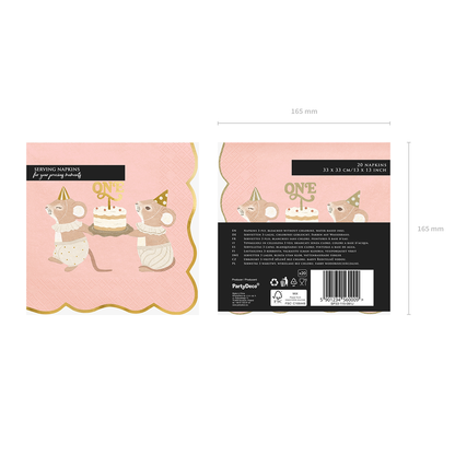 12 serviettes - ONE - Souris - Rose