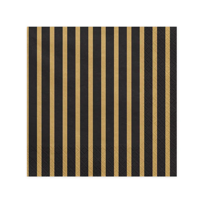 20 servetten - Gestreept - zwart & goud - Ø 33 cm