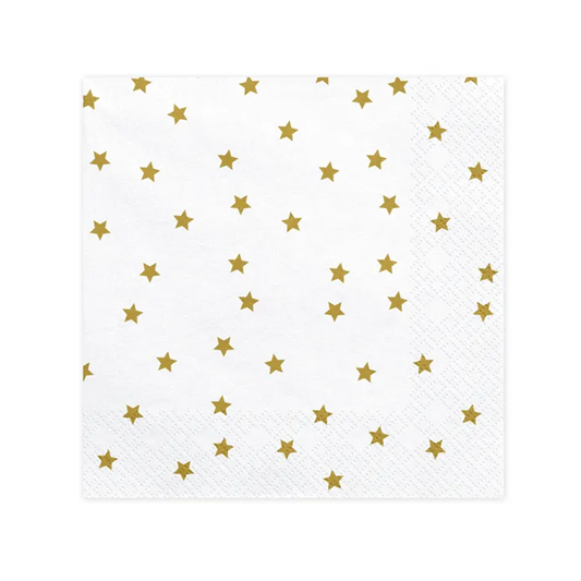 20 Servetten - Sterren - wit & goud - Ø 33cm