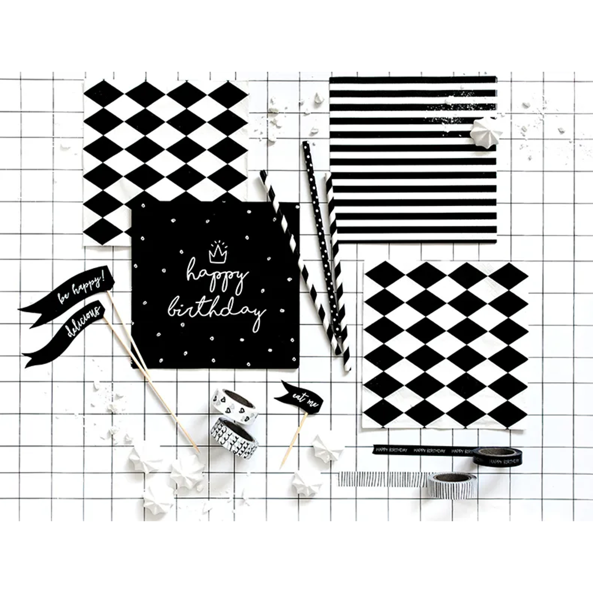 20 serviettes - rayées - noires - Ø 33cm
