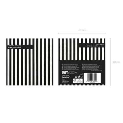 20 serviettes - rayées - noires - Ø 33cm