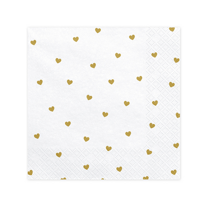 20 Servetten Trend - 33cm - White With Hearts