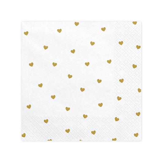 20 serviettes de table tendance - 33cm - Blanches à cœurs