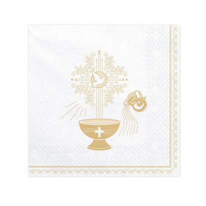 20 serviettes – Baptême – or – Ø 33 cm