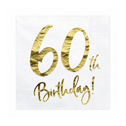 20 serviettes tendance - 33 cm - 60e anniversaire