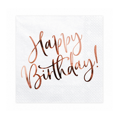 20 serviettes tendance - 33cm - Happy Birthday Or Rose
