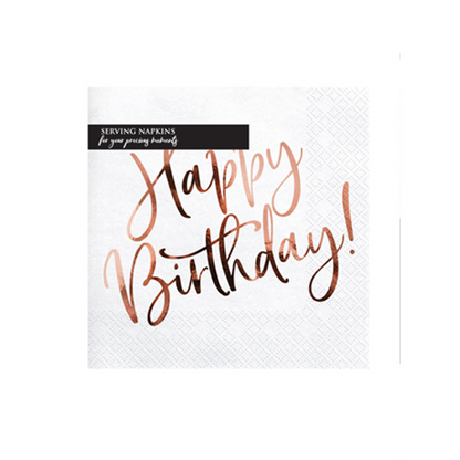 20 serviettes tendance - 33cm - Happy Birthday Or Rose