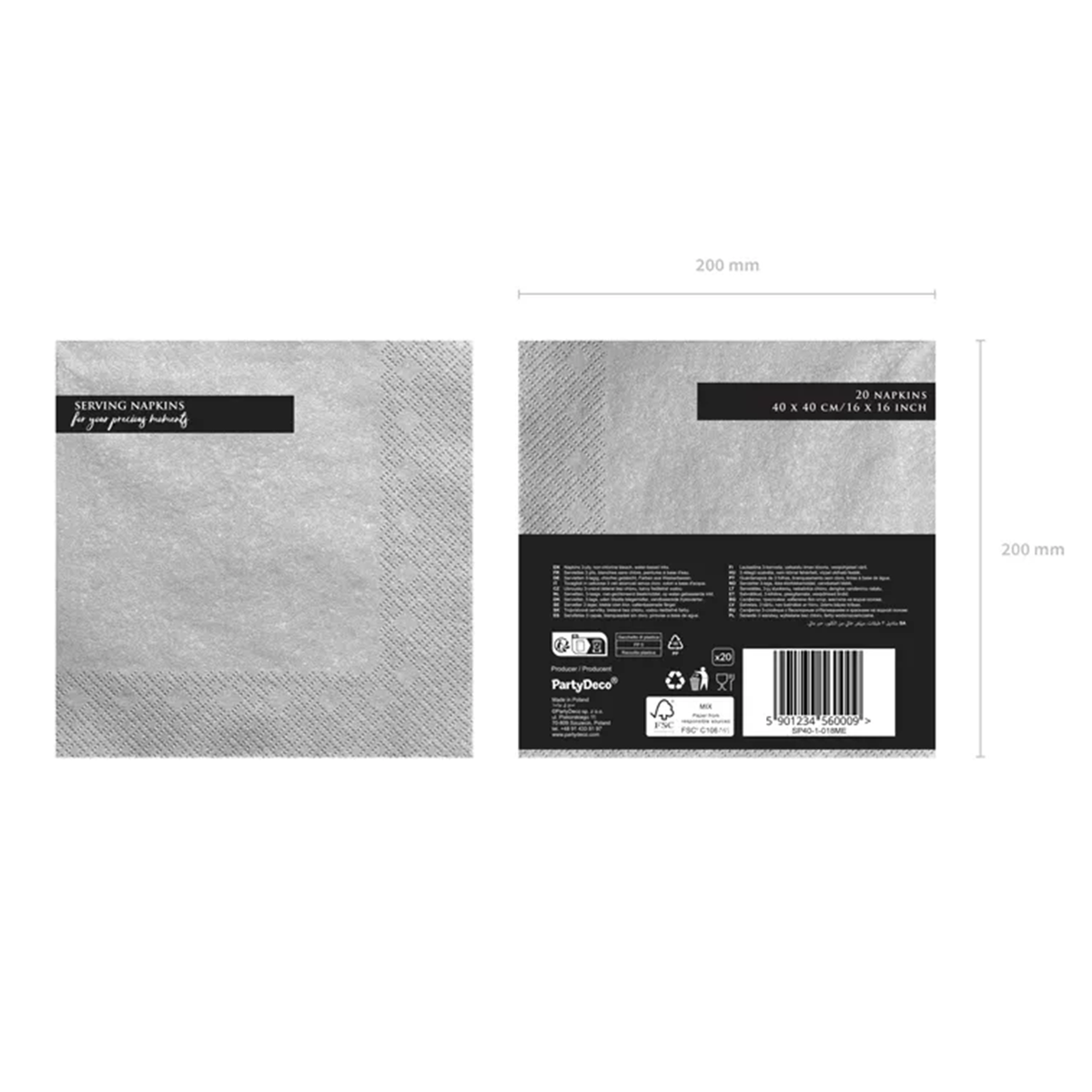 20 serviettes trois plis - Ø 40cm, aspect métallisé argenté