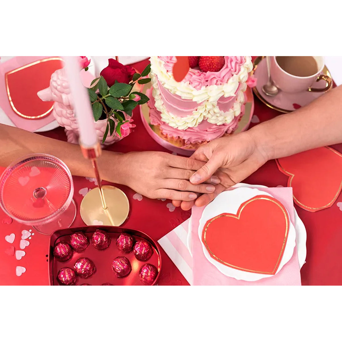 20 serviettes de table tendance - 28cm - Cœur - Rouge