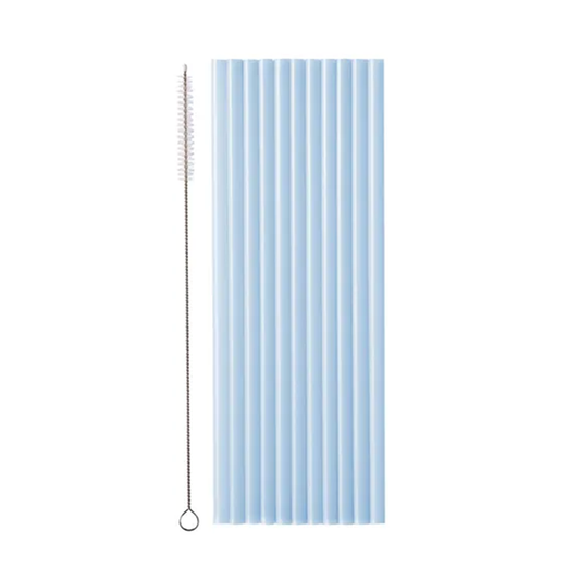 12 pailles en plastique - bleu clair
