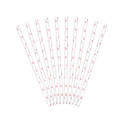 10 pailles en papier - Cœurs - Rose