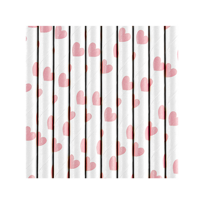 10 pailles en papier - Cœurs - Rose