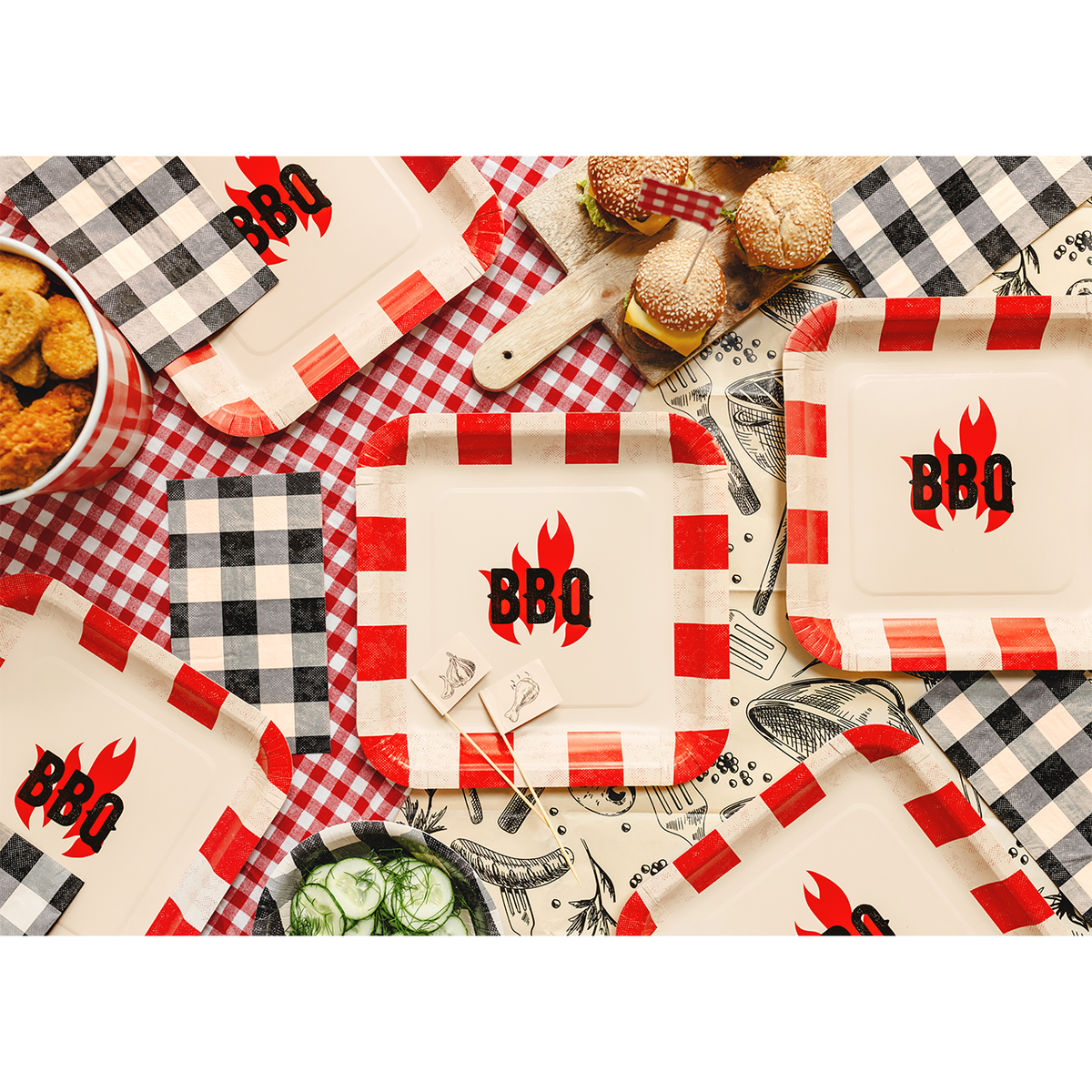6 assiettes en carton - BBQ - 26x26 cm