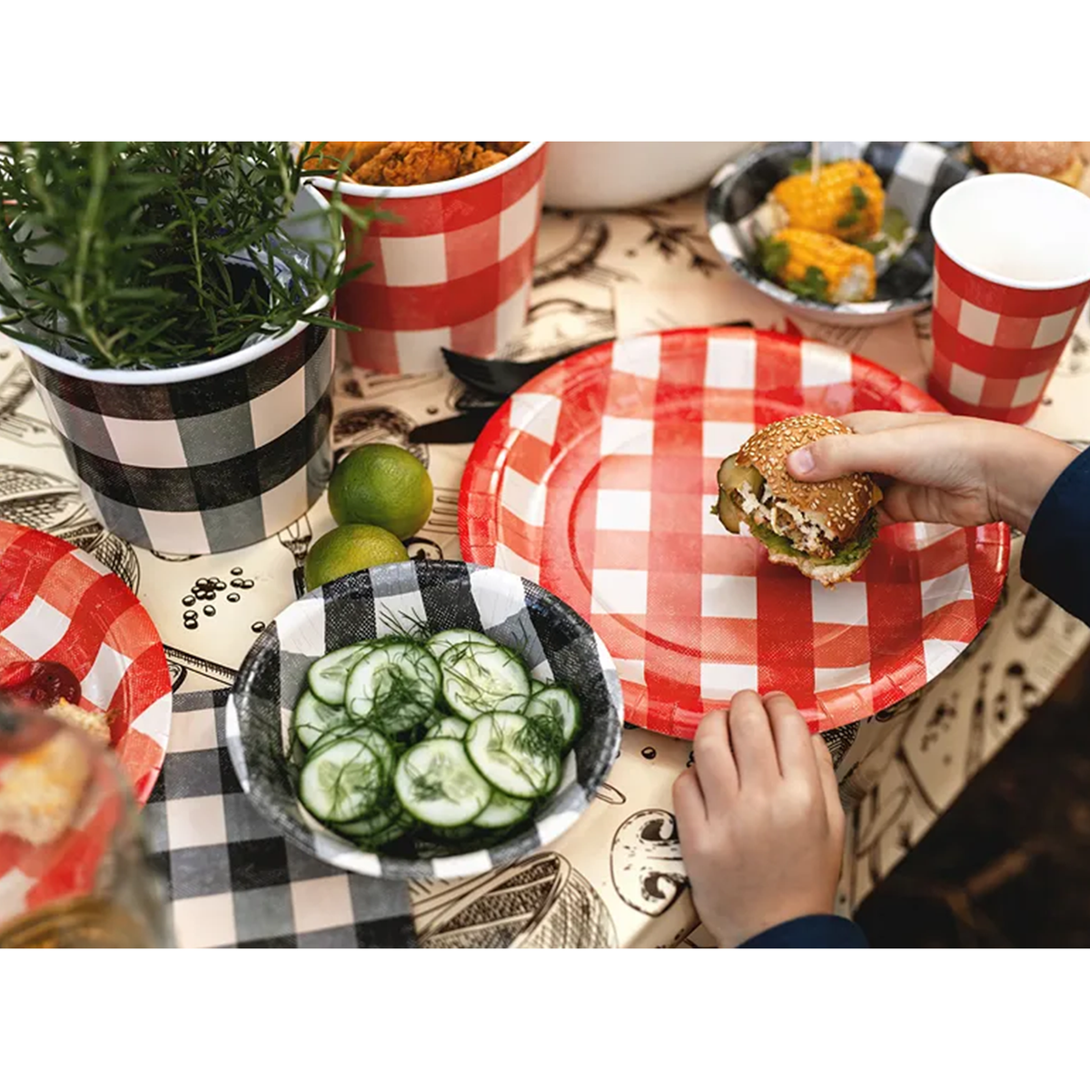 6 assiettes en carton - Carreaux - 27cm