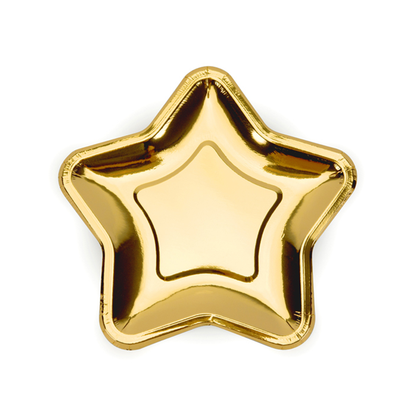 6 kartonnen borden Trend - Ø 18cm - Ster - Goud