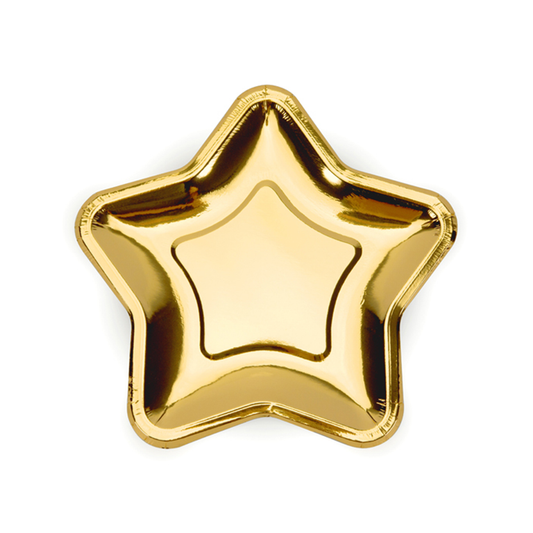 6 kartonnen borden Trend - Ø 18cm - Ster - Goud