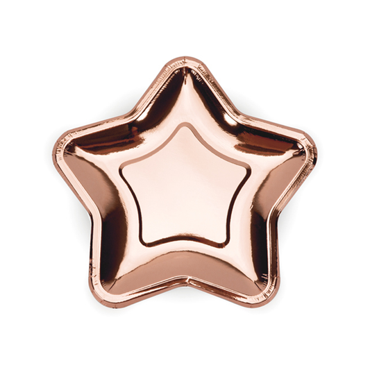 6 assiettes en carton Tendance - Ø 18cm - Étoile - Or rose
