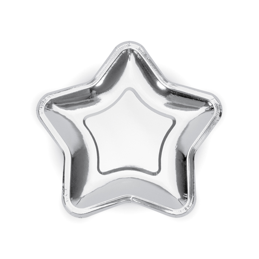 6 papieren borden Trend - Ø 18cm - Ster - Zilver
