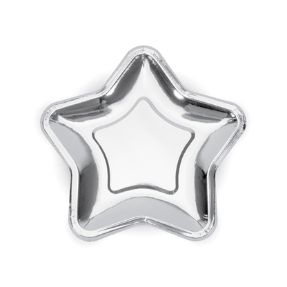 6 papieren borden Trend - Ø 18cm - Ster - Zilver