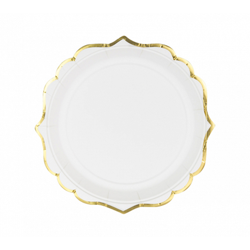 6 Papieren Borden Trend - Ø 18cm - Wit & Goud