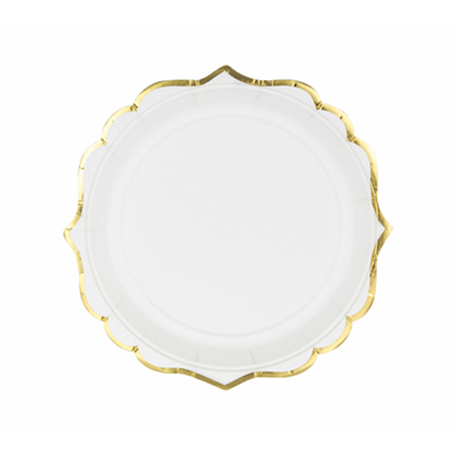 6 Papieren Borden Trend - Ø 18cm - Wit & Goud