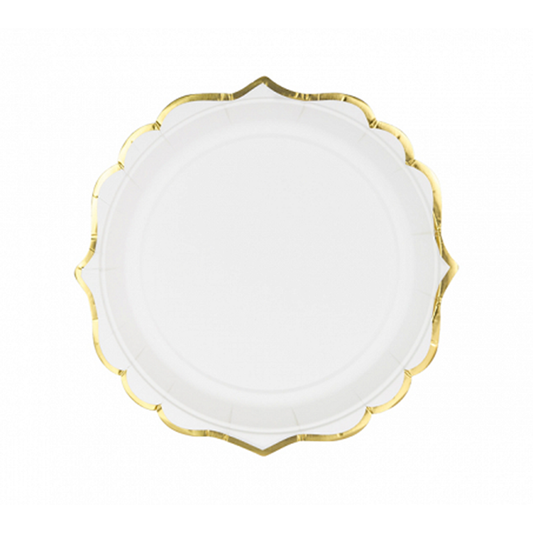 6 Papieren Borden Trend - Ø 18cm - Wit & Goud