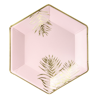 6 assiettes en carton Trend - Ø 23cm - Feuilles de palmier roses