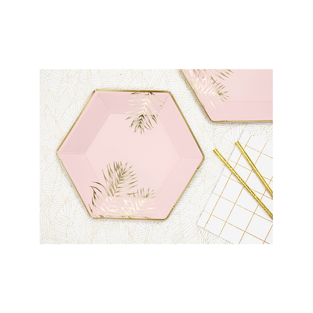 6 assiettes en carton Trend - Ø 23cm - Feuilles de palmier roses