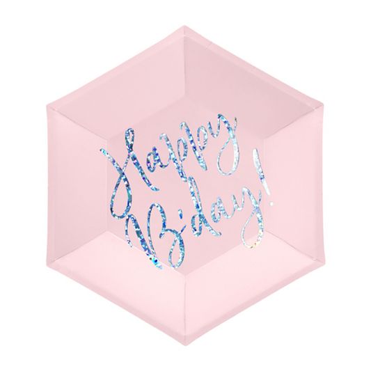 6 papieren borden Trend - Ø 20cm - Happy Birthday Shine