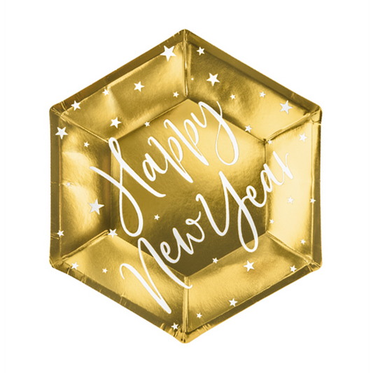 6 kartonnen bordjes trend - Ø 20 cm - Happy New Year