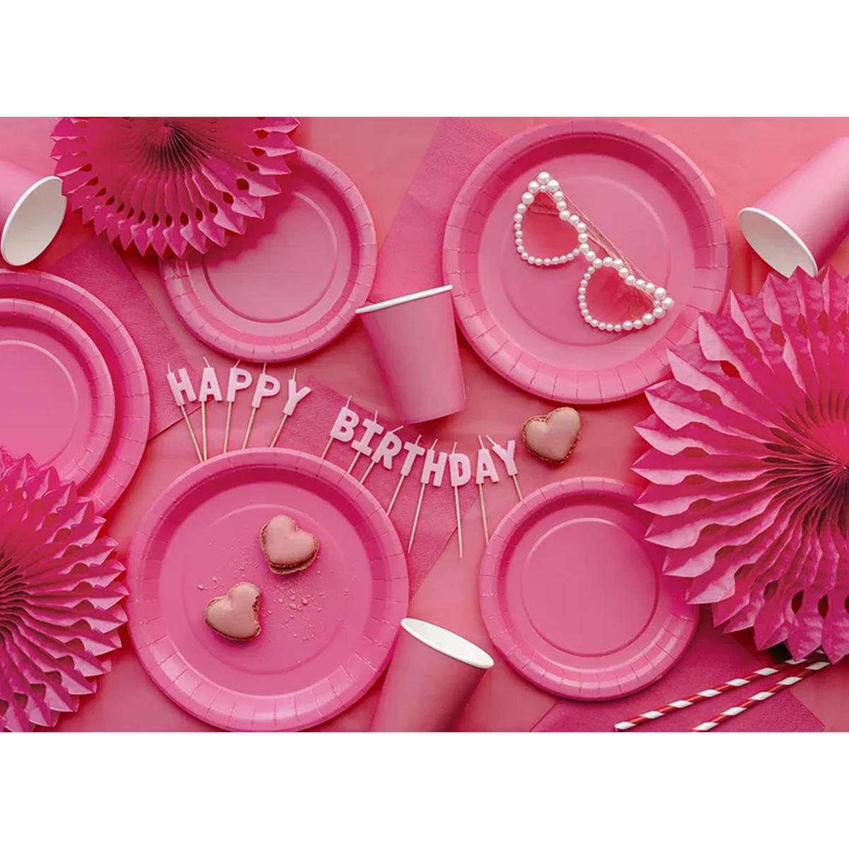 6 assiettes en carton - Rose foncé - 18cm