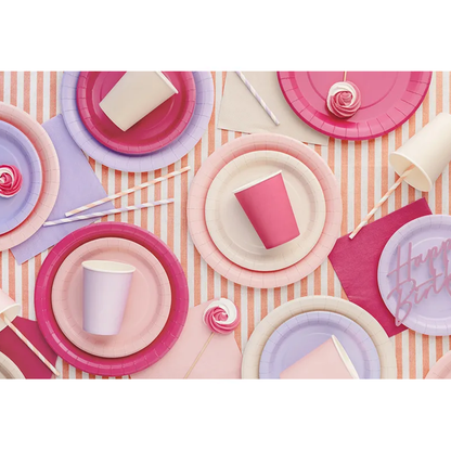 6 assiettes en carton - Rose foncé - 18cm