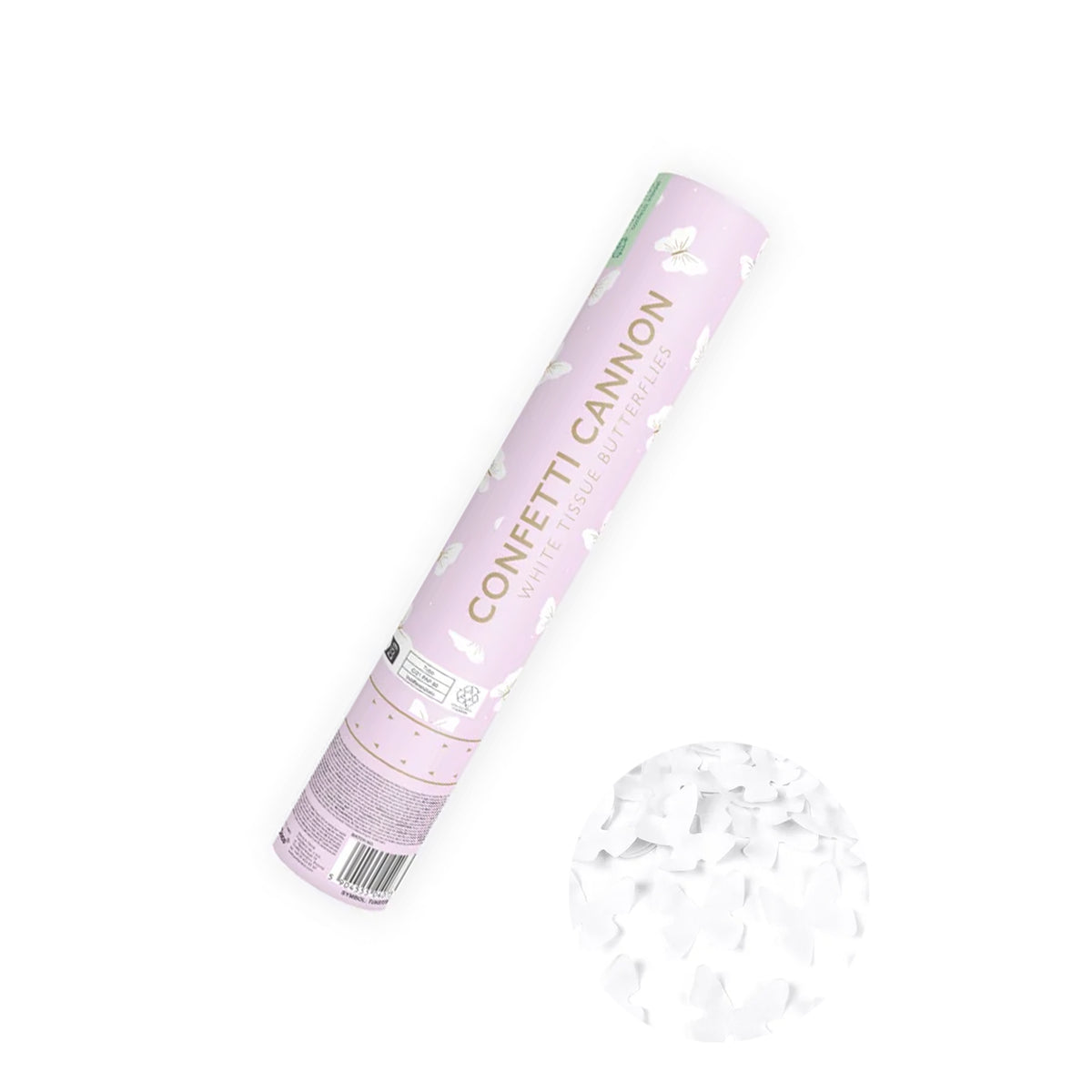 1 Confettikanon - 28cm - Witte Vlinders