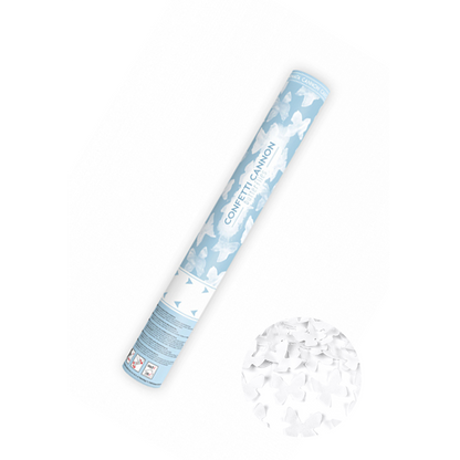 1 canon à confettis - 40cm - papier - papillons - blanc