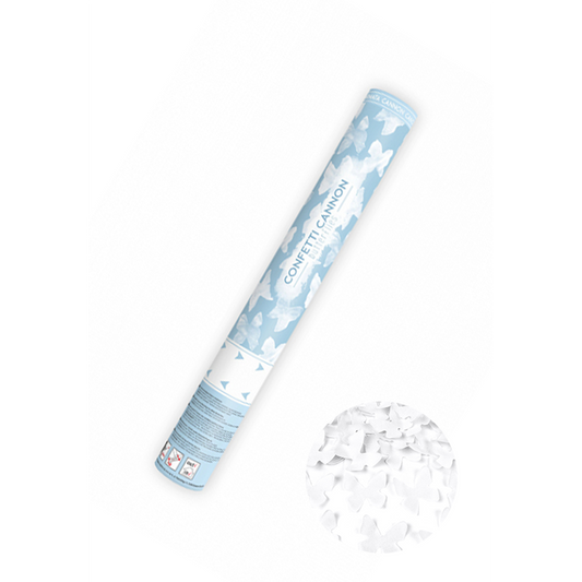 1 Confettikanon - 40cm - Papier - Vlinders - Wit