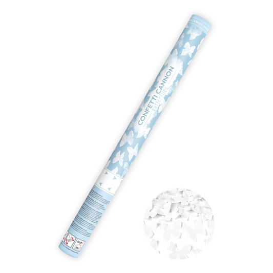 1 Confettikanon XL - 60cm - Papier - Vlinders - Wit