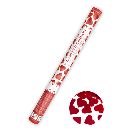 1 Canon à confettis XL - 60cm - Métallique - Cœurs - Rouge