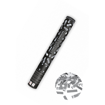 1 confettikanon - 40cm - metallic - slierten - zilver